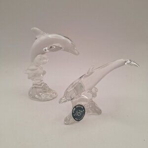 1995 LENOX FINE CRYSTAL ART GLASS DOLPHIN SCULPTURES 2 PIECE COLLECTIBLE SET